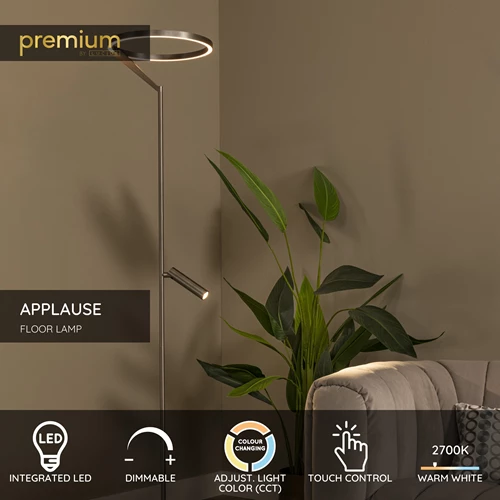 Lucide APPLAUSE - Floor lamp - Ø 33 cm - LED Dim. - CCT - 2700K/4000K - Grey iron | Premium - USP